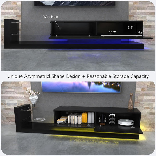 English Elm [new New Update Led Tv Stand with Power Outlet Fits 75 Inch Screens Modern Console Black W1701P413008