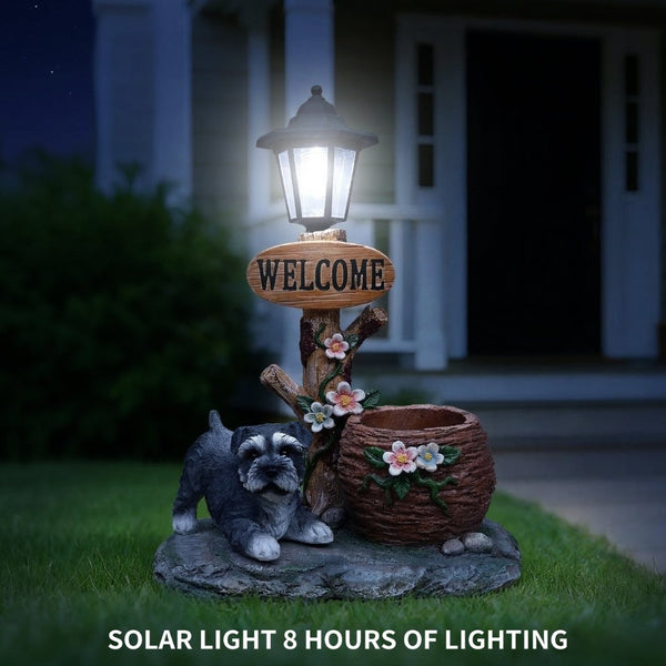 English Elm Schnauzer Solar Led Resin Planter Statue Outdoor Garden Accent for Patio Decor W5398P464236