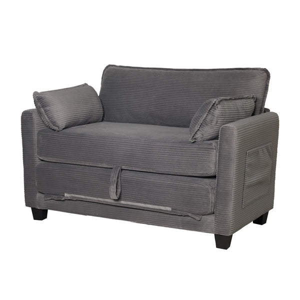 English Elm 2-in-1 Corduroy Loveseat Sleeper with Storage Converts for Living Room or Studio Grey W2715P409861