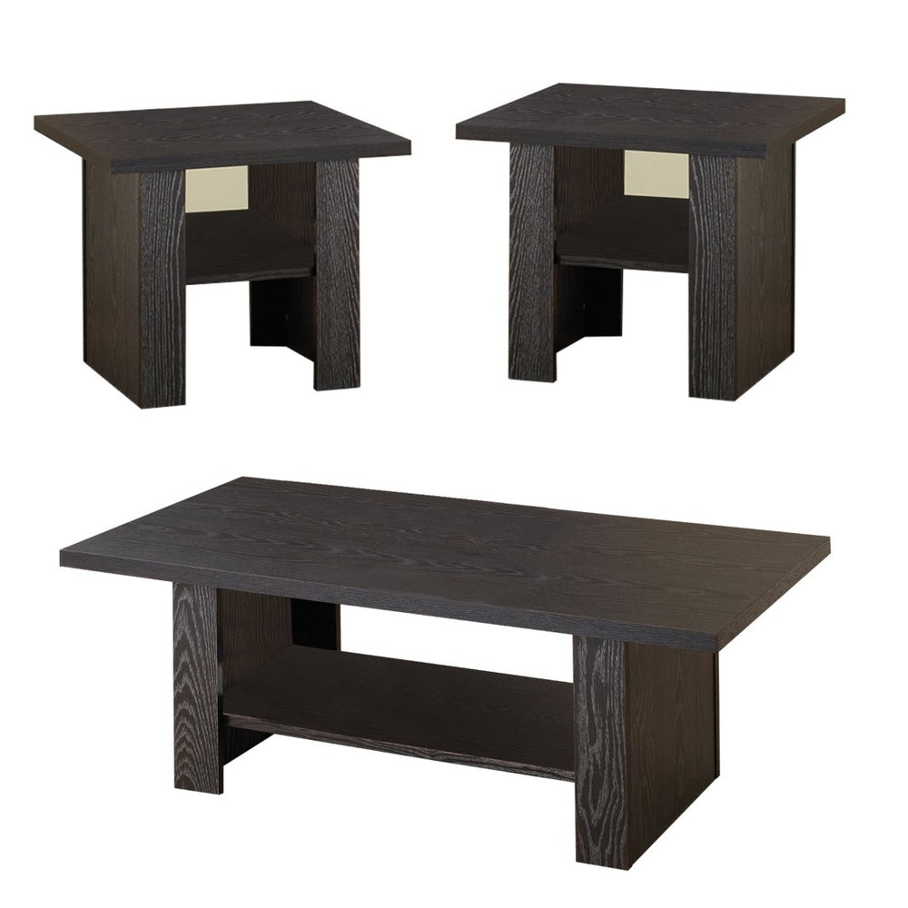 English Elm Bewildering Matte Black Wood 3 Piece Nesting Side Table Set with Open Shelves B056P216344