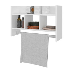 English Elm Dell Four Shelf Wall Mounted Bathroom Organizer with Towel Bar in White Melamine B097P407596