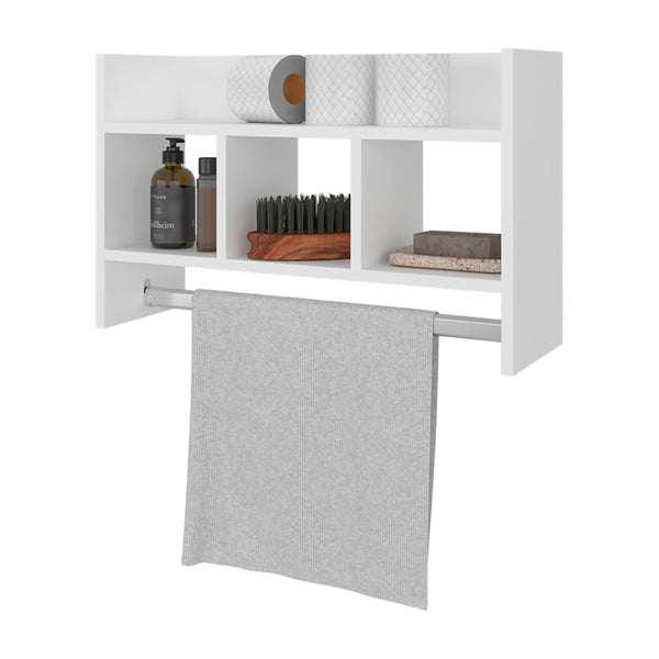 English Elm Dell Four Shelf Wall Mounted Bathroom Organizer with Towel Bar in White Melamine B097P407596