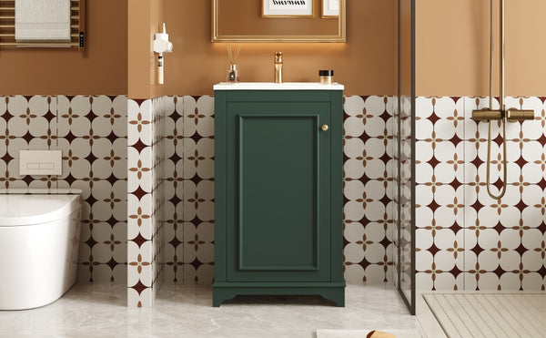 English Elm 20-inch Bathroom Vanity with Ceramic Sink, Modern Freestanding Single Vanity with Soft-Close Doors and Adjustable Shelf for Ample Organized Storage Green N710P317678F