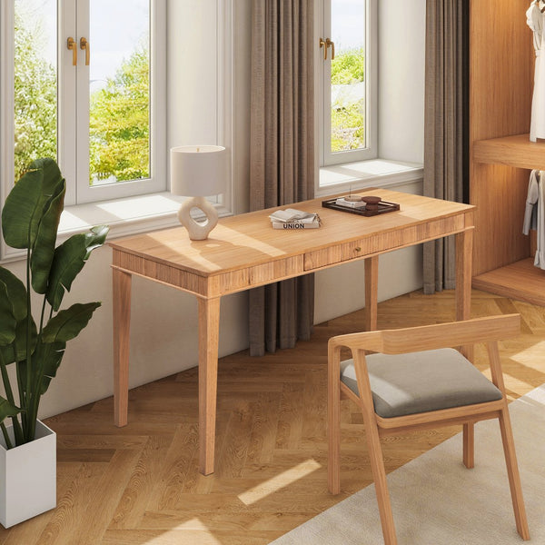 English Elm Jennifer Taylor Home - Dumont Modern Farmhouse Writing Desk with Fluted Sides, 1 Drawer, Natural Blonde Rubberwood Finish B2719P245962