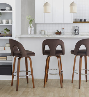 English Elm Fixed-height Swivel Barstools Velvet Seat Walnut Legs Chrome Footrest Set 2 B202S01888