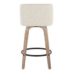 English Elm Toriano 26" Modern Swivel Counter Stools Set Of 2 In Whitewashed Wood & Cream Fabric Comfort Style B202S00401-GIGA