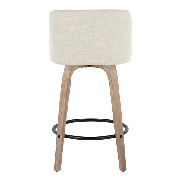 English Elm Toriano 26" Modern Swivel Counter Stools Set Of 2 In Whitewashed Wood & Cream Fabric Comfort Style B202S00401-GIGA