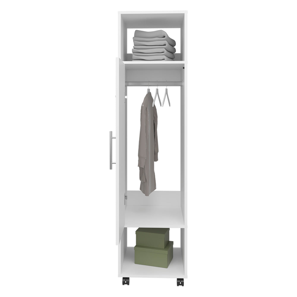 English Elm Wardrobe Boston White Engineered Wood Closet with Mirror, Rod & Two Shelves for Bedroom Storage B092P225203