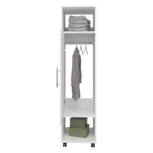 English Elm Wardrobe Boston White Engineered Wood Closet with Mirror, Rod & Two Shelves for Bedroom Storage B092P225203