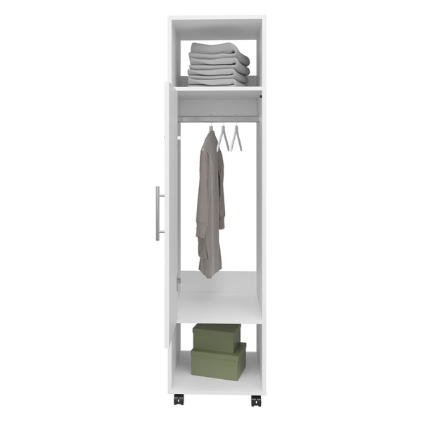 English Elm Wardrobe Boston White Engineered Wood Closet with Mirror, Rod & Two Shelves for Bedroom Storage B092P225203