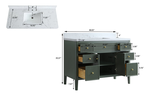 English Elm Fully Assembled 48'' Green Bathroom Vanity With Solid Wood, Engineered Marble Top & Soft-Close Drawers W1826P308982