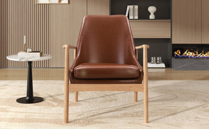 English Elm U-Can Mid-Century PU Leather Accent Chair with Solid Wood Frame, High Back Comfort & Durable Style N724P256555D