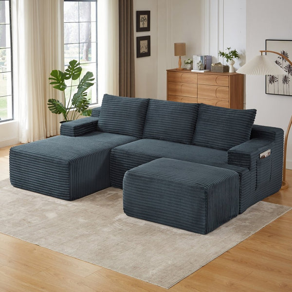 English Elm U-shaped Modular Cloud Sectional Corduroy Sofa Deep Seat Sleeper for Living Room W2339S00107