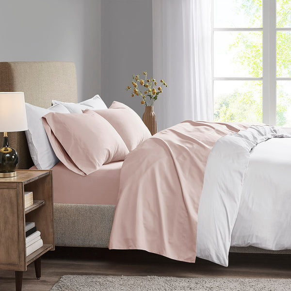 JLA Home Madison Park - Luxurious Brushed Microfiber Sheet Set with Deep Pockets, Moisture-Wicking 3M Scotchgard, OEKO-TEX Certified Blush MP20-4389