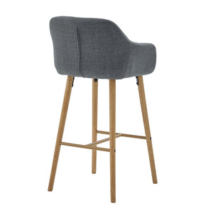 English Elm Modern Linen Upholstered Barstools with Oak Legs Armrests and Footrest for Kitchen Islands Gray W395P396316