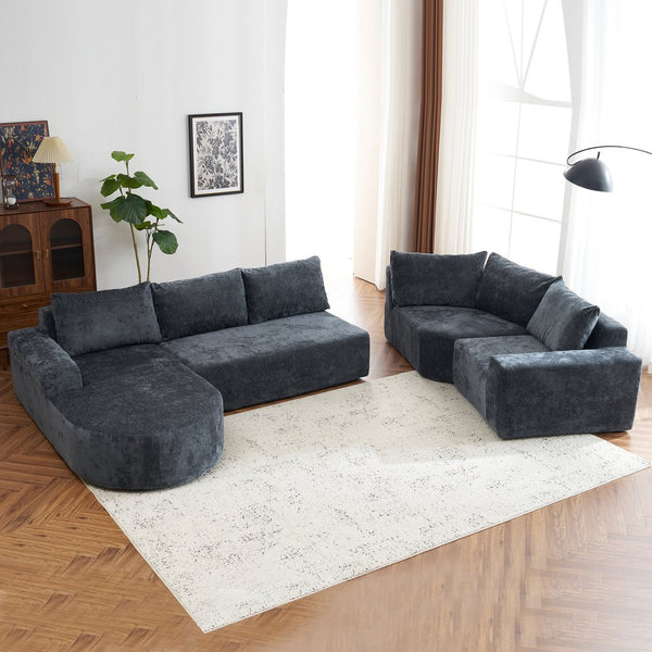 English Elm 139" Oversized Modular Sofa Cloud Sectional with Deep 22.8" Seat Pocket Springs Chenille Comfort for Living Room Grey N719S001730E