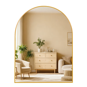 English Elm 30x36 Arched Bathroom Mirror with Anti-Rust Metal Frame, Shatterproof HD Glass, Easy Install Gold W2203P387490