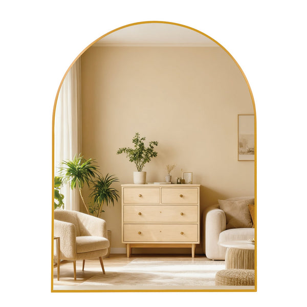 English Elm 30x36 Arched Bathroom Mirror with Anti-Rust Metal Frame, Shatterproof HD Glass, Easy Install Gold W2203P387490