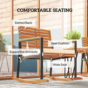 English Elm Outsunny Acacia Wood Patio Rocking Chair Set of 2 with Cushions and Armrests W2225P485614