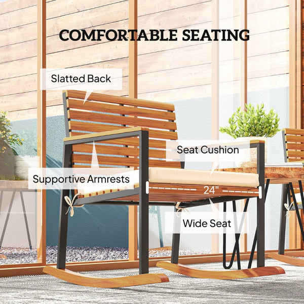 English Elm Outsunny Acacia Wood Patio Rocking Chair Set of 2 with Cushions and Armrests W2225P485614