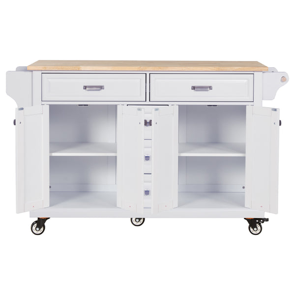 English Elm Kitchen Island durable rubberwood countertop kitchen cart on casters with towel rack, spice shelf, 5 drawers and adjustable shelving for organized meal prep and mobility White W914S00002