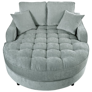 English Elm 55" Modern Chaise Lounge Sofa Bed Upholstered in Soft Chenille with Tufted Round Seat & Pillows, Durable Frame Green N719P256002F