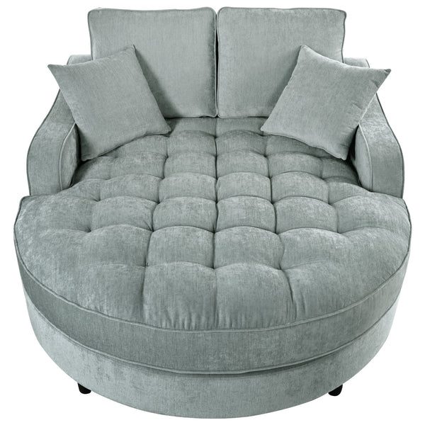 English Elm 55" Modern Chaise Lounge Sofa Bed Upholstered in Soft Chenille with Tufted Round Seat & Pillows, Durable Frame Green N719P256002F