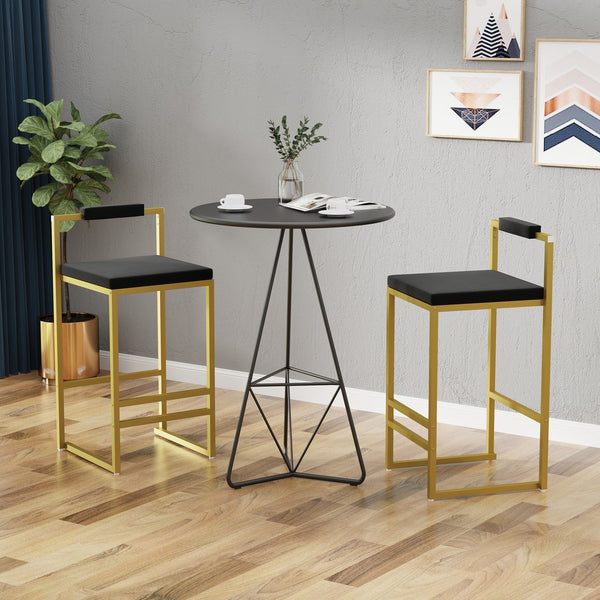 English Elm Modern Velvet Counter Height Bar Stools Set Of 2 - Stylish Gold & Black Upholstered Dining Chairs W1757P310419