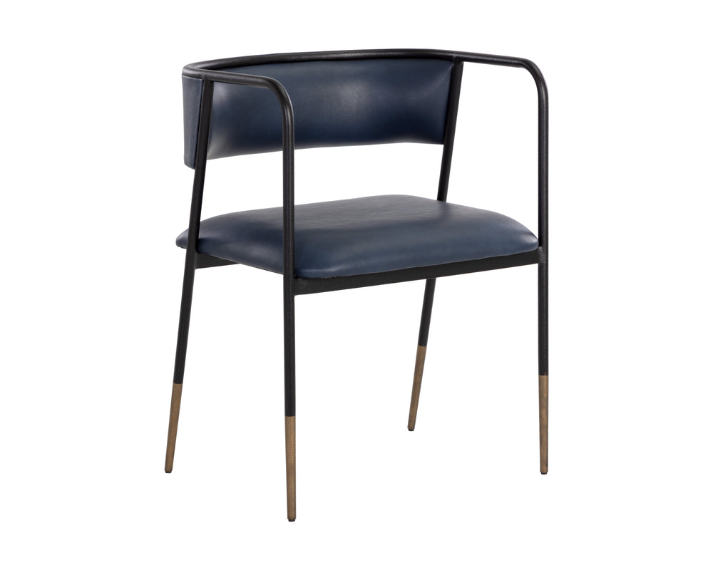 Sunpan Brenan Dining Armchair – Elegant Curved Backrest, Faux Leather Comfort, Black Metal Frame, Unique Craftsmanship Bravo Admiral