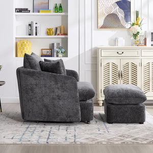 English Elm 360° 360 Swivel Oversized Chenille Armchair with Pocket Spring Seat and Three Throw Pillows Dark Grey W1361S00092