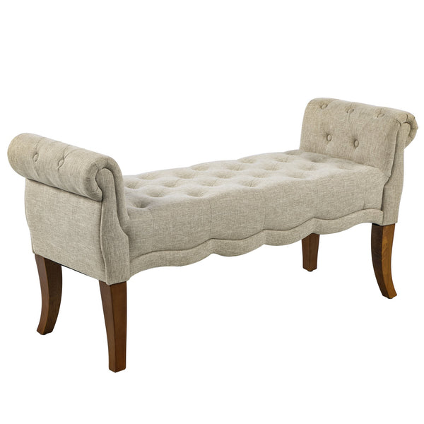 English Elm HOMCOM Button-Tufted Traditional Bench with Rounded Arms, Linen Upholstery, 48.8" Entryway Seat W2225P249910