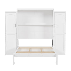 English Elm Full Full Size Murphy Bed with Two Wardrobes and Foldable Platform, Space-Saving Modern Guest Solution White 84.9 L x 12 W x 7 H N733S235596K