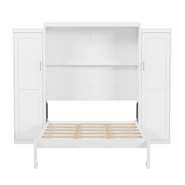 English Elm Full Full Size Murphy Bed with Two Wardrobes and Foldable Platform, Space-Saving Modern Guest Solution White 84.9 L x 12 W x 7 H N733S235596K