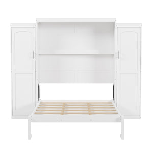English Elm Full Size Murphy Bed with Dual Wardrobes Pine Mdf Frame for Guest or Bedroom N733S339778K