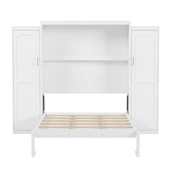 English Elm Full Size Murphy Bed with Dual Wardrobes Pine Mdf Frame for Guest or Bedroom N733S339778K