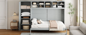 English Elm Queen Murphy Wall Bed with Integrated Wardrobe and Drawers for Studio Spaces LP000876AAE-1