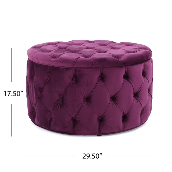English Elm Christopher Knight Home® - OTTOMAN Velvet Tufted Diamond Stitch Cocktail Seat — Modern Glam Round Pouf, Durable Polyester Finish Fuchsia 59313.00FCS