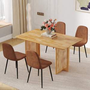 English Elm Table Solid Wood Dining Set With 4 Techno-Fabric Chairs, Imitation Rattan Legs For Home & Office W1151S04063-GIGA