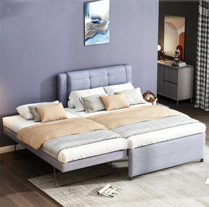 English Elm Full Size Upholstered Platform Bed With Versatile Trundle - Modern Gray Design For Comfort & Style DL001678AAE