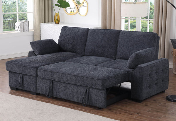 English Elm Marcello Chenille Sleeper Sectional with Reversible Chaise Storage and Charging Console Charcoal B2749S00162