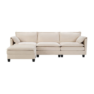 English Elm 107-inch Modular L-shaped Sectional Sofa with Velvet Upholstery and Built-in Storage Beige W3480S00001
