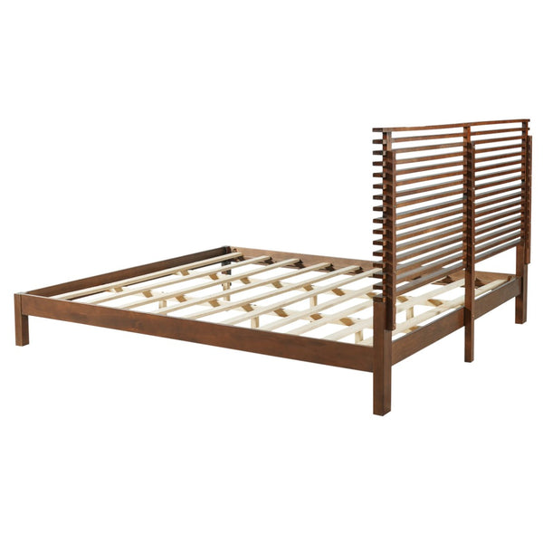 English Elm Premium Solid Wood King Platform Bed Warm Toned Slat Headboard Modern Bedroom Frame Walnut N770PK367005D