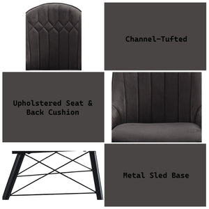 English Elm Abraham Upholstered Dark Gray Side Chair Set of 2 with Channel Tufting, Black Metal Legs, 220lb Capacity B2726P338679