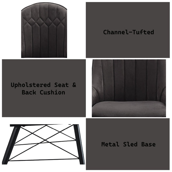 English Elm Abraham Upholstered Dark Gray Side Chair Set of 2 with Channel Tufting, Black Metal Legs, 220lb Capacity B2726P338679