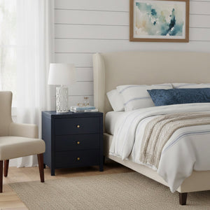English Elm Nevarre 3-Drawer Nightstand with Brushed Gold Knobs, Solid Dovetail Drawers, No Assembly Needed Dark Blue B050P376959