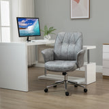 English Elm Vinsetto Microfiber Home Office Chair, Height Adjustable Button Tufted Computer Desk Chair With Swivel Wheels, Tilt Function and Padded Armrests, Light Gray