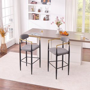 English Elm Modern Upholstered Barstool Set Grey Fabric Gold Armrests Ergonomic Kitchen Counter W5501P462386