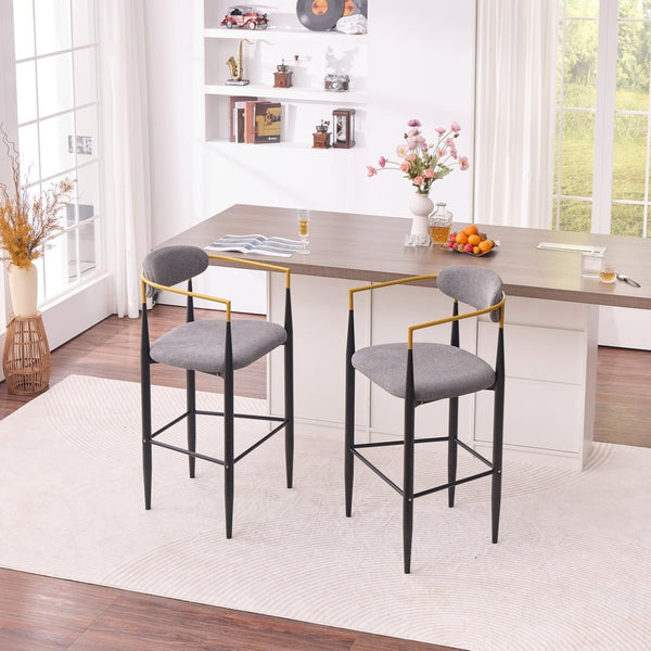 English Elm Modern Upholstered Barstool Set Grey Fabric Gold Armrests Ergonomic Kitchen Counter W5501P462386