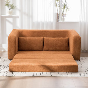English Elm 71" Chenille Pull Out Sleeper Loveseat Convertible Floor Couch for Dorm or Guest Bedroom Orange W3118P388900