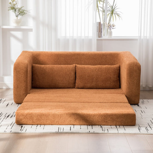 English Elm 71" Chenille Pull Out Sleeper Loveseat Convertible Floor Couch for Dorm or Guest Bedroom Orange W3118P388900